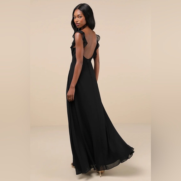 Lulus - Dreamy Admiration Black Ruffled Maxi Dress - Small - Picture 3 of 5